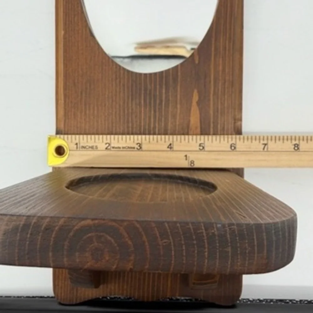 Vintage Rustic Wood Wall Sconce Shelf with Oval Mirror Dark Brown Stained 18in‎